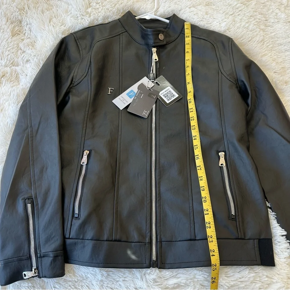 Ferrari F Collection Men’s Faux Leather Moto Jacket Black Full Zip Large NWT